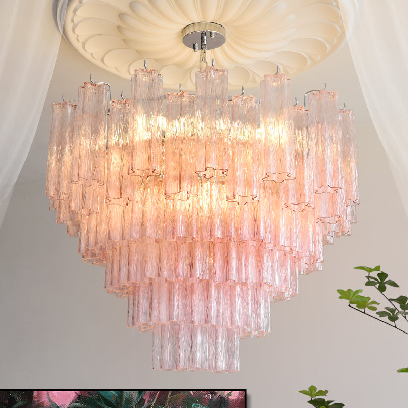 Alistair Chandelier showcasing bold Red Clouds glass prisms.