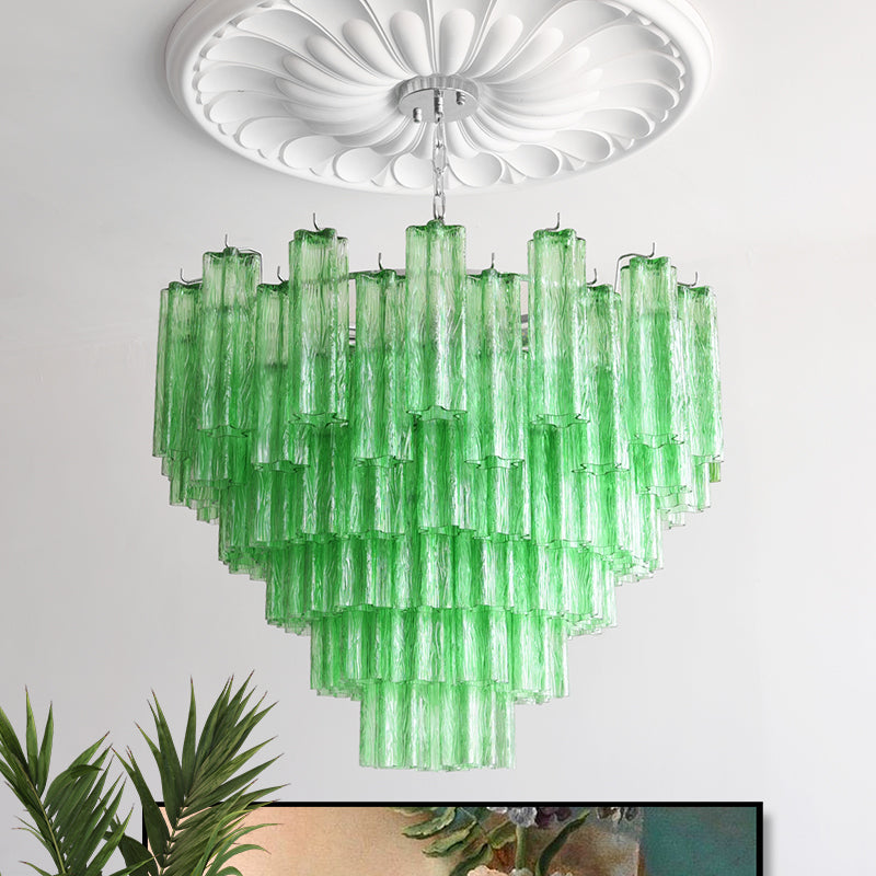 Alistair Chandelier featuring soft Pink glass prisms.