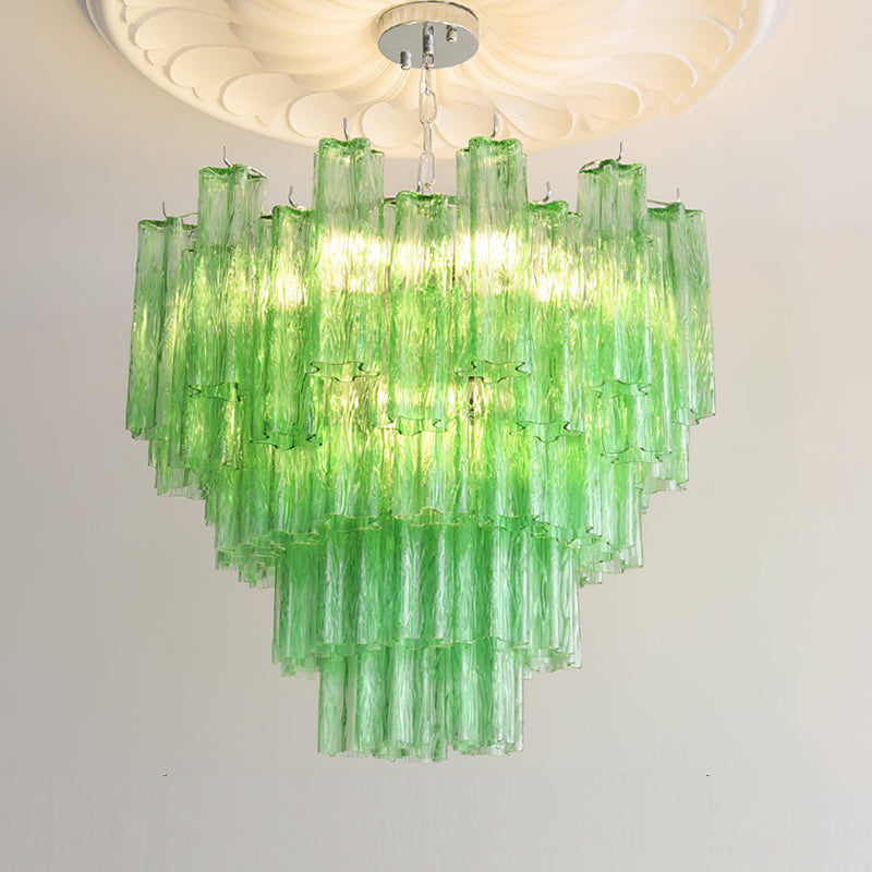 Alistair Chandelier with subtle Light Blue glass prisms.