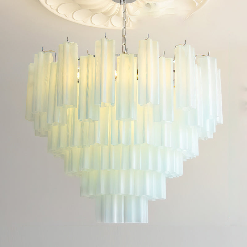 Close-up view of the polished chrome frame and interlocking triedri glass prisms.