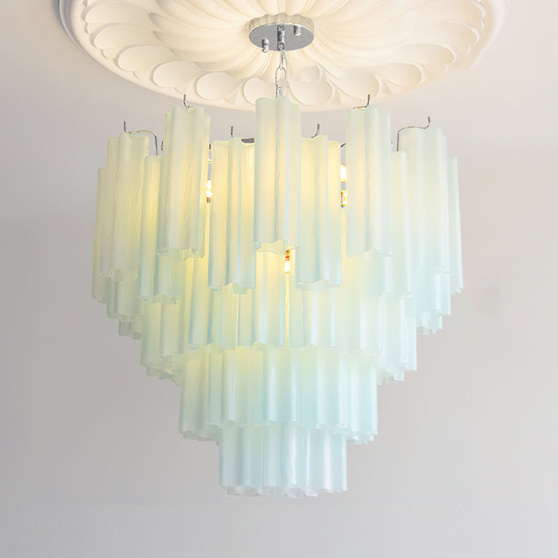 View of the Alistair Chandelier from below, showing the tiered structure.