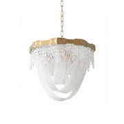 Almeria Crystal Chandelier with gold-toned frame in a luxurious living room.