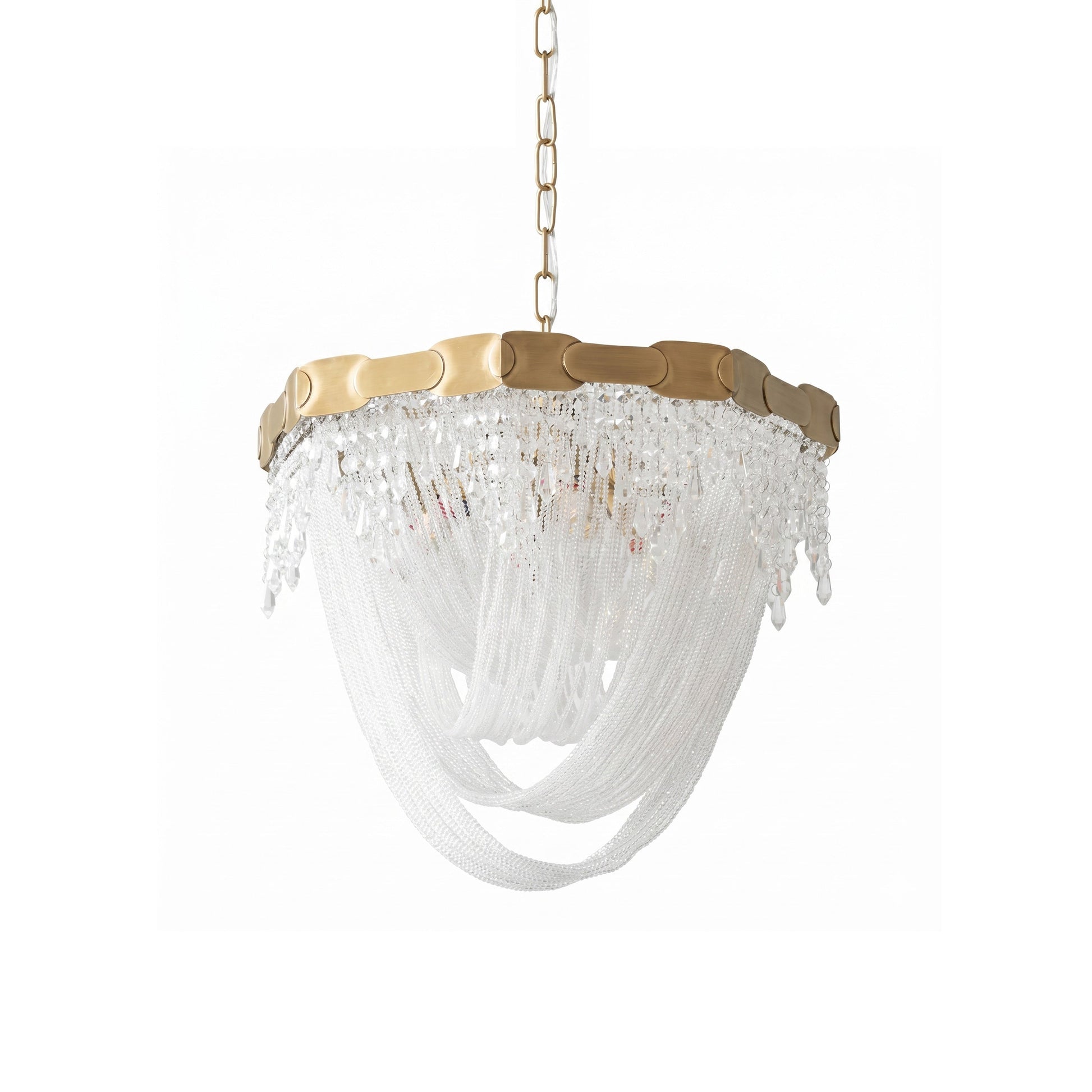 Almeria Crystal Chandelier with gold-toned frame in a luxurious living room.