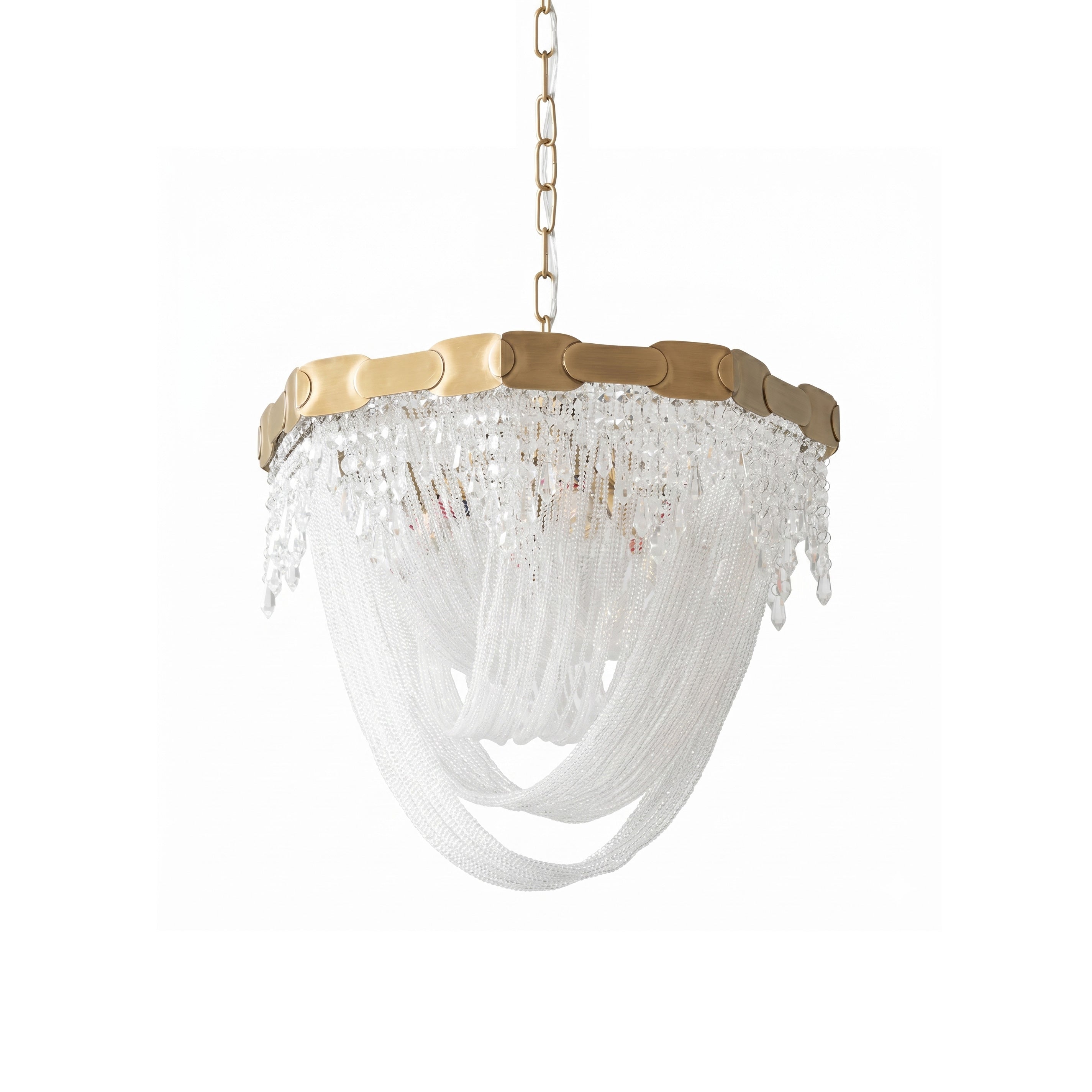 Almeria Crystal Chandelier with gold-toned frame in a luxurious living room.