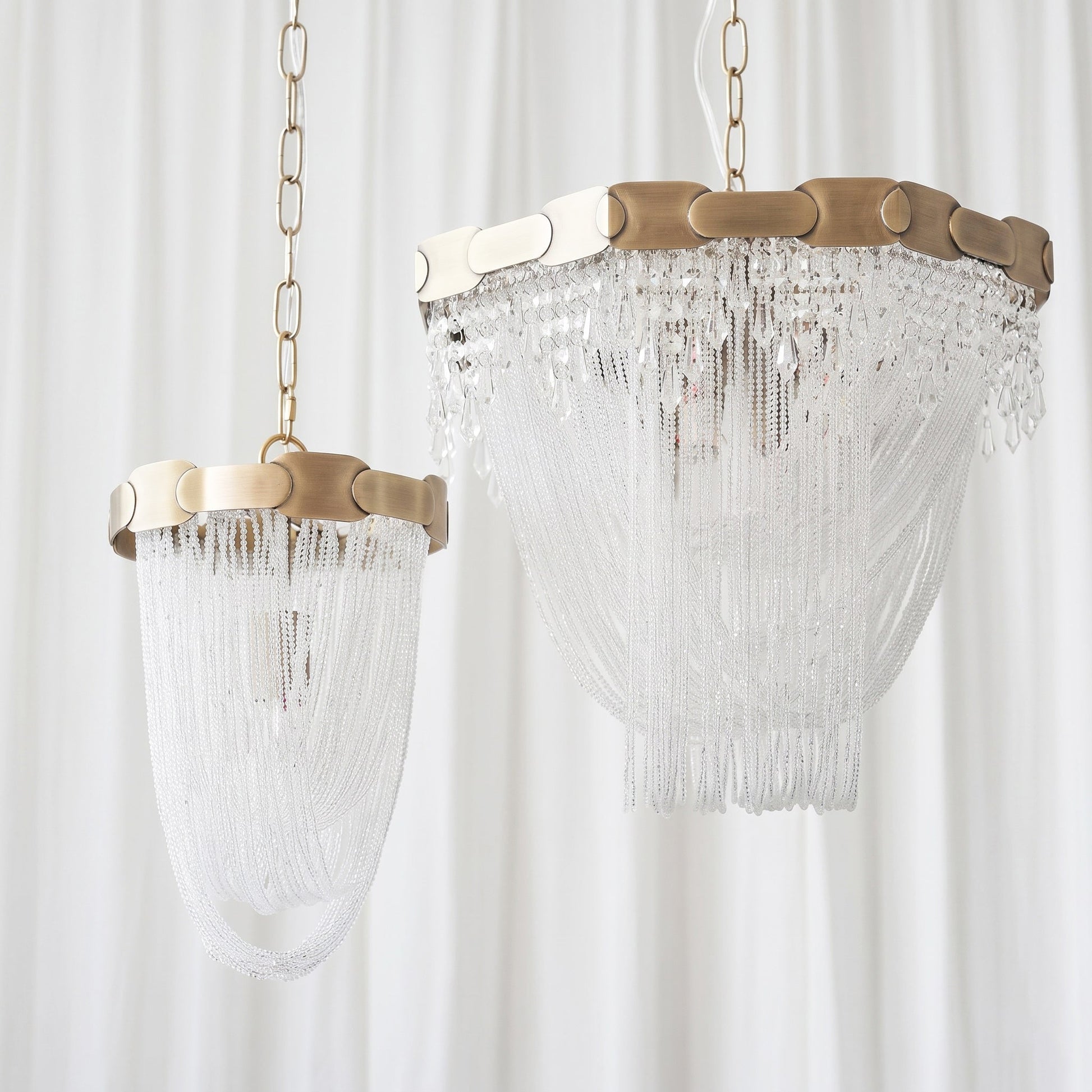 Close-up view of the draped crystal beads on the Almeria Chandelier.