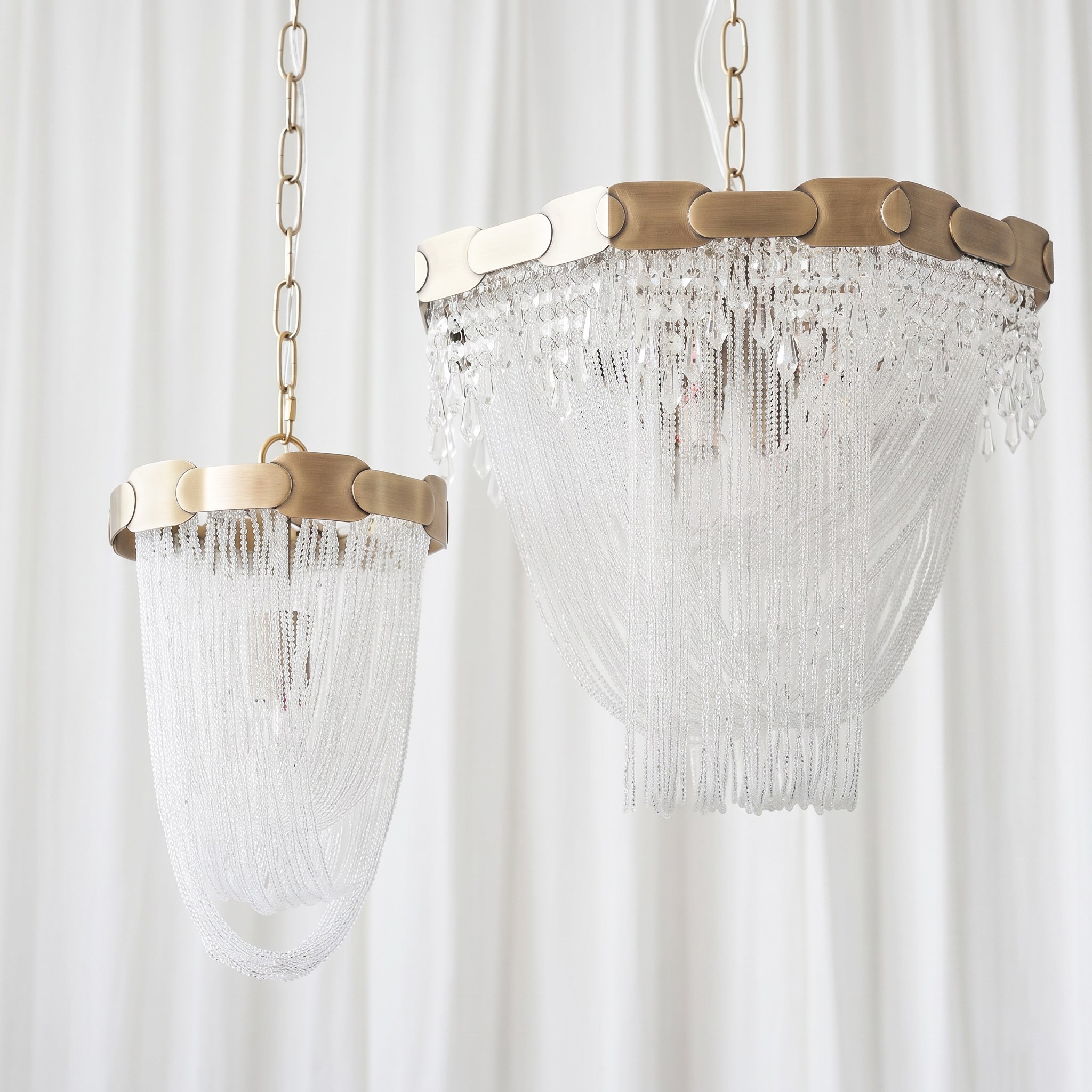 Close-up view of the draped crystal beads on the Almeria Chandelier.