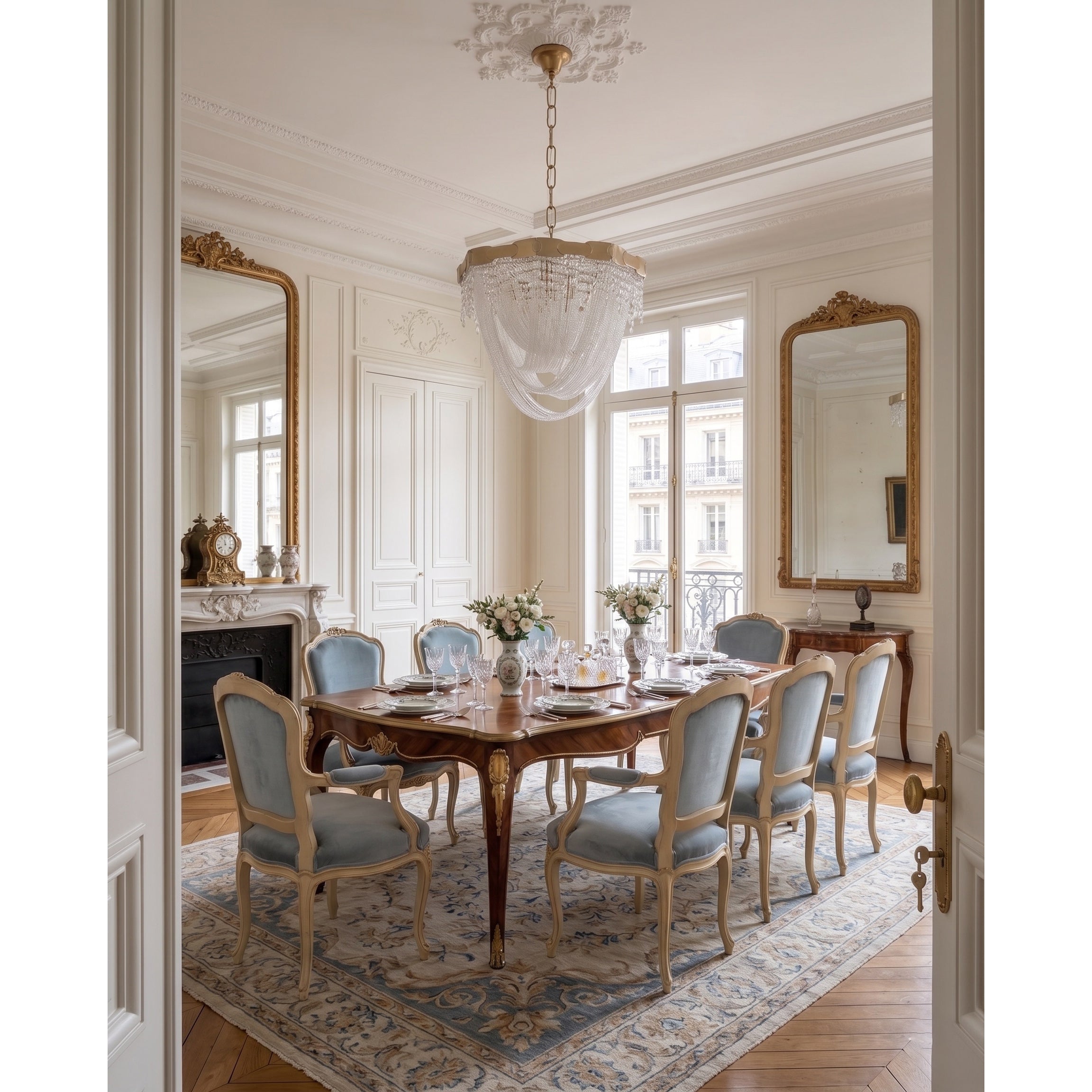 Side profile of the 6-head Almeria Crystal Chandelier.