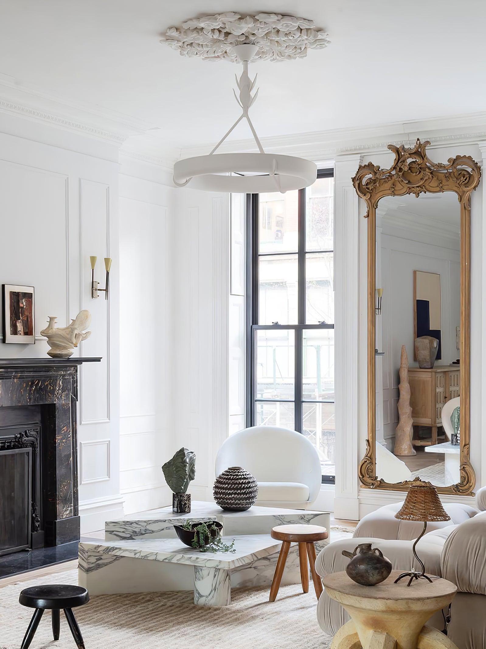 Eixor Chandelier Plaster White Floral Shape Minimalist-Neutral Decor