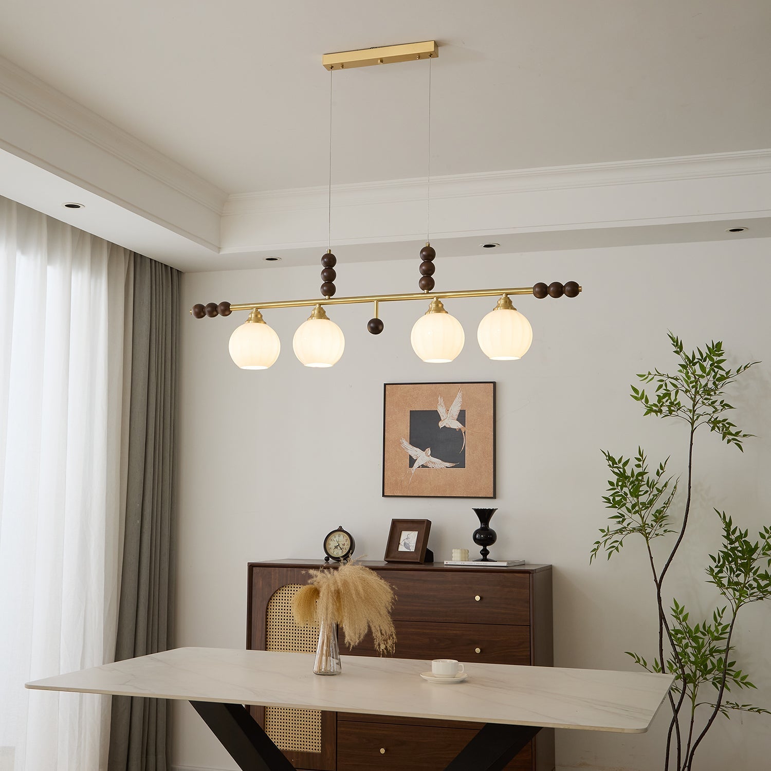 Zerinen Premium Nordic Art Island Glass Wood Pendant Lamp-Neutral Decor