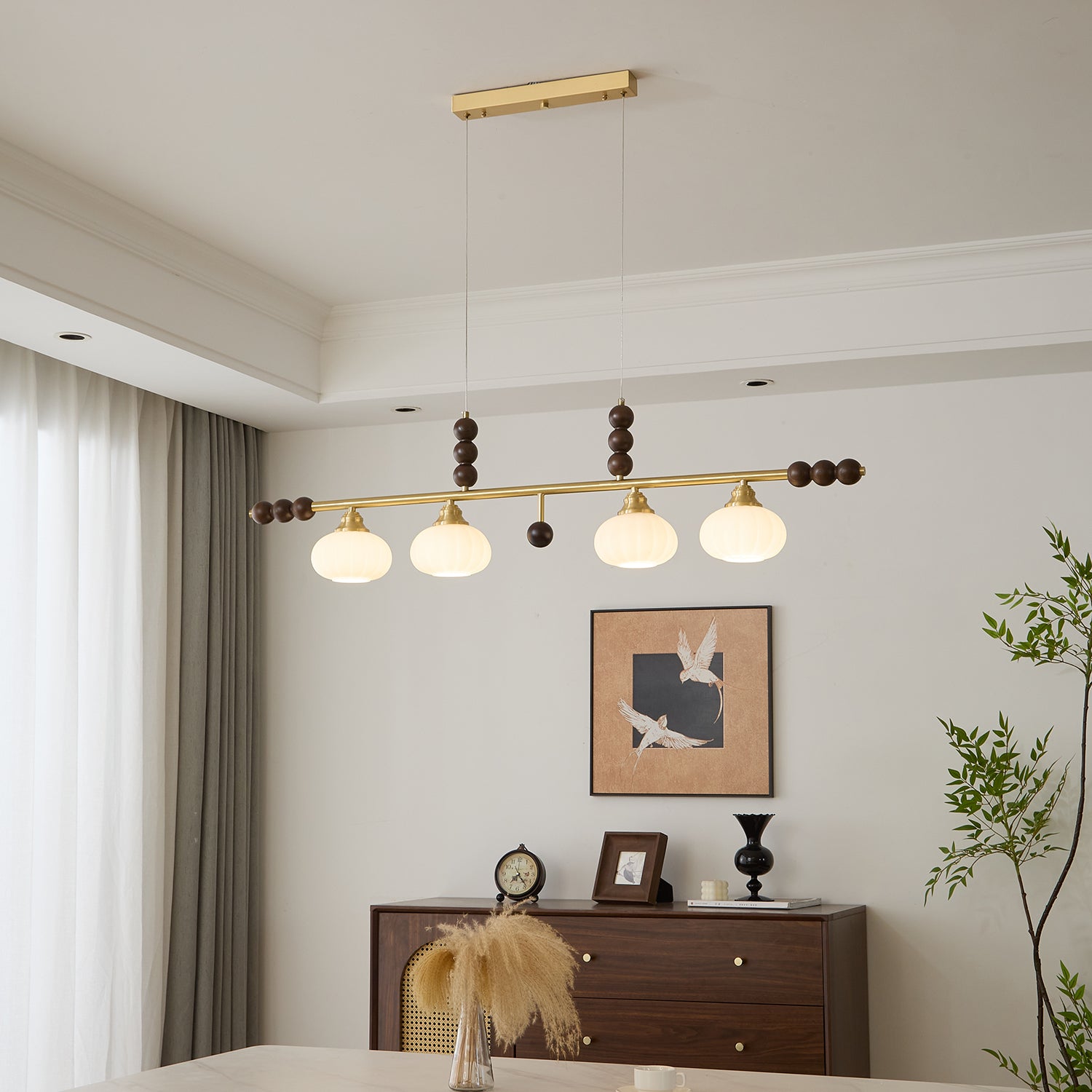 Zerinen Premium Nordic Art Island Glass Wood Pendant Lamp-Neutral Decor