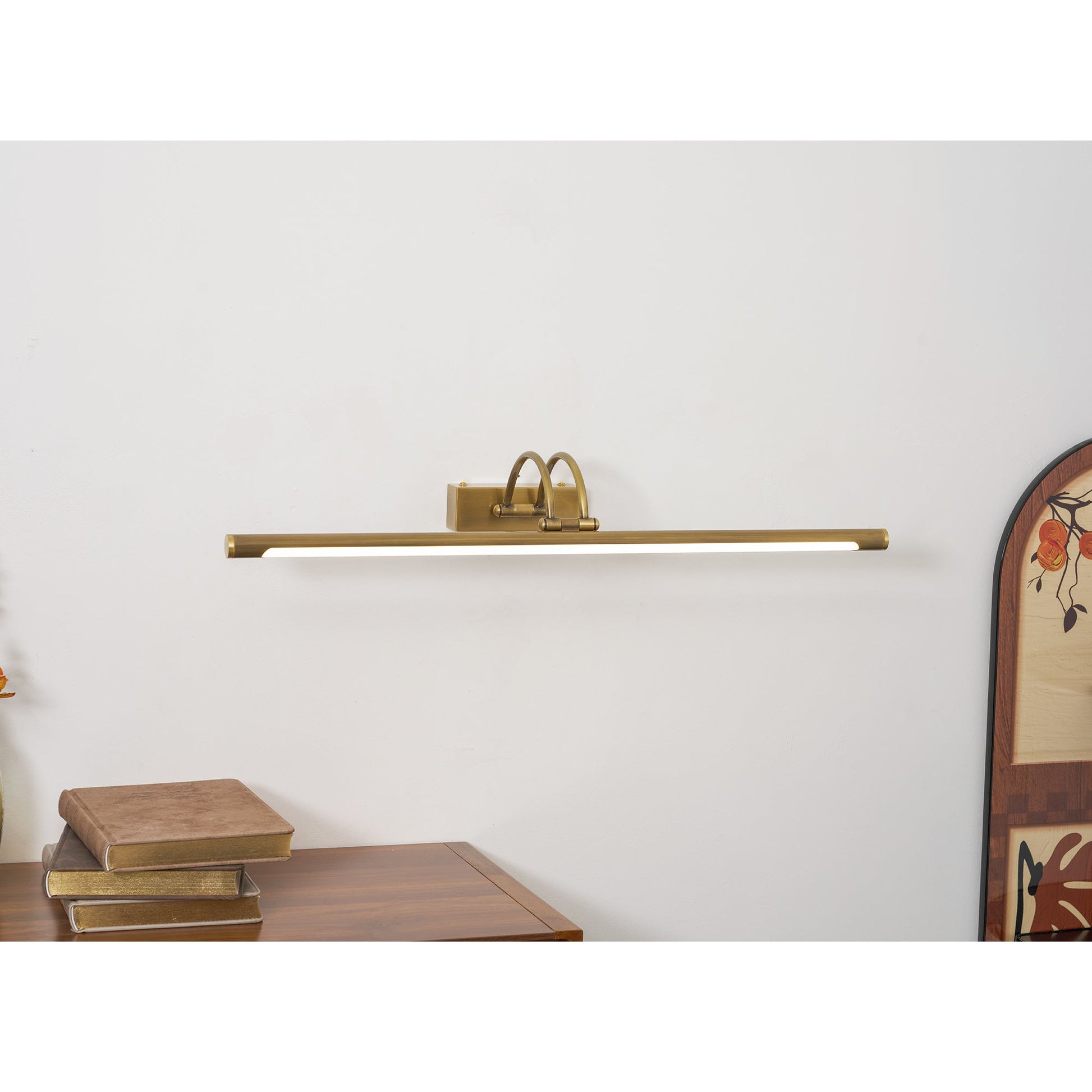 Close-up of the Alton brass picture light's integrated LED.