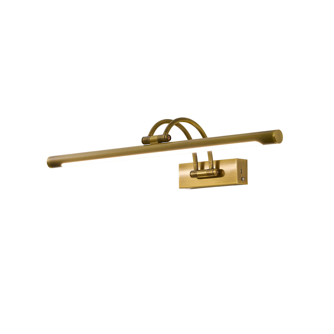 Alton rechargeable wall lamp in antique brass finish, front view.