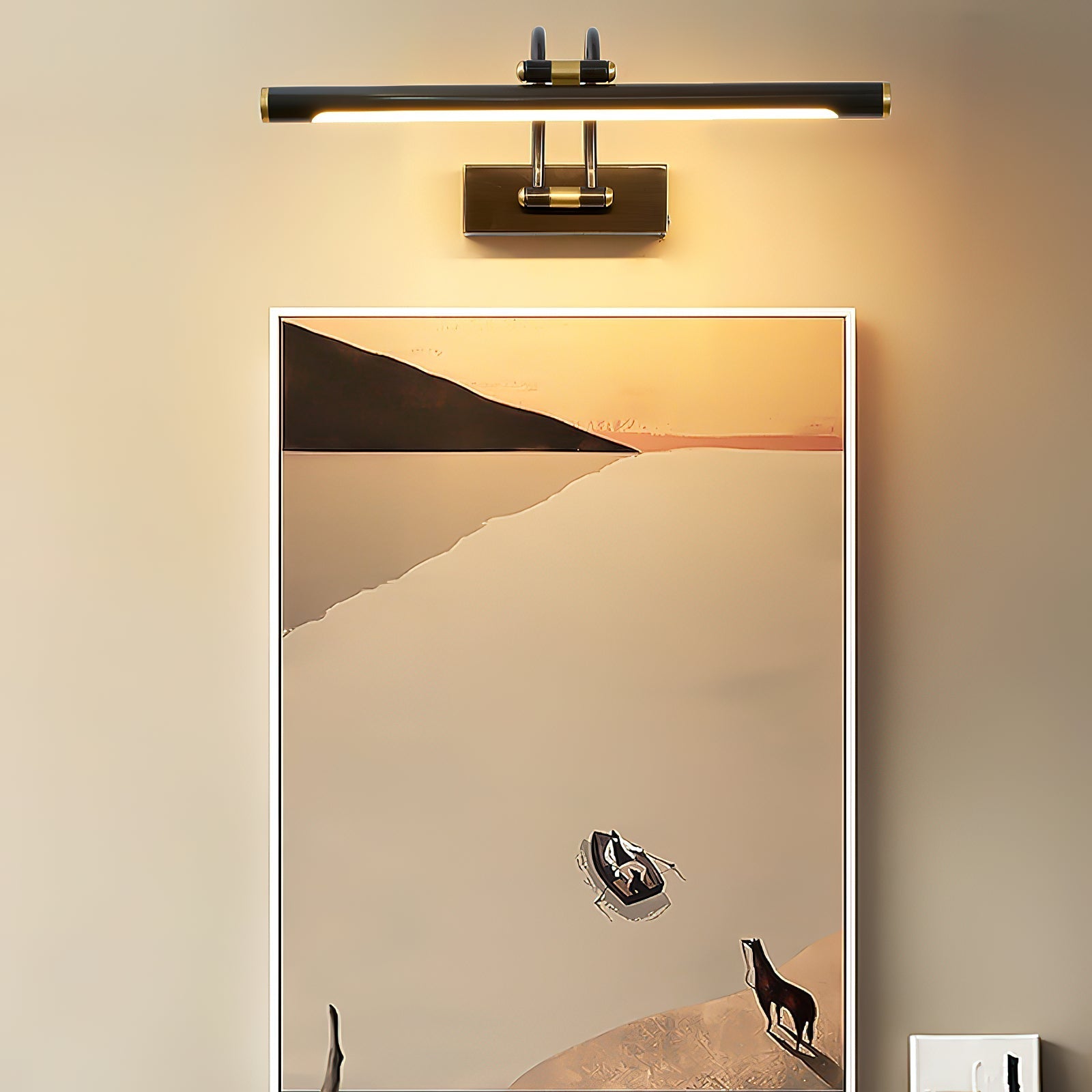 Close-up of the Alton brass picture light's integrated LED.