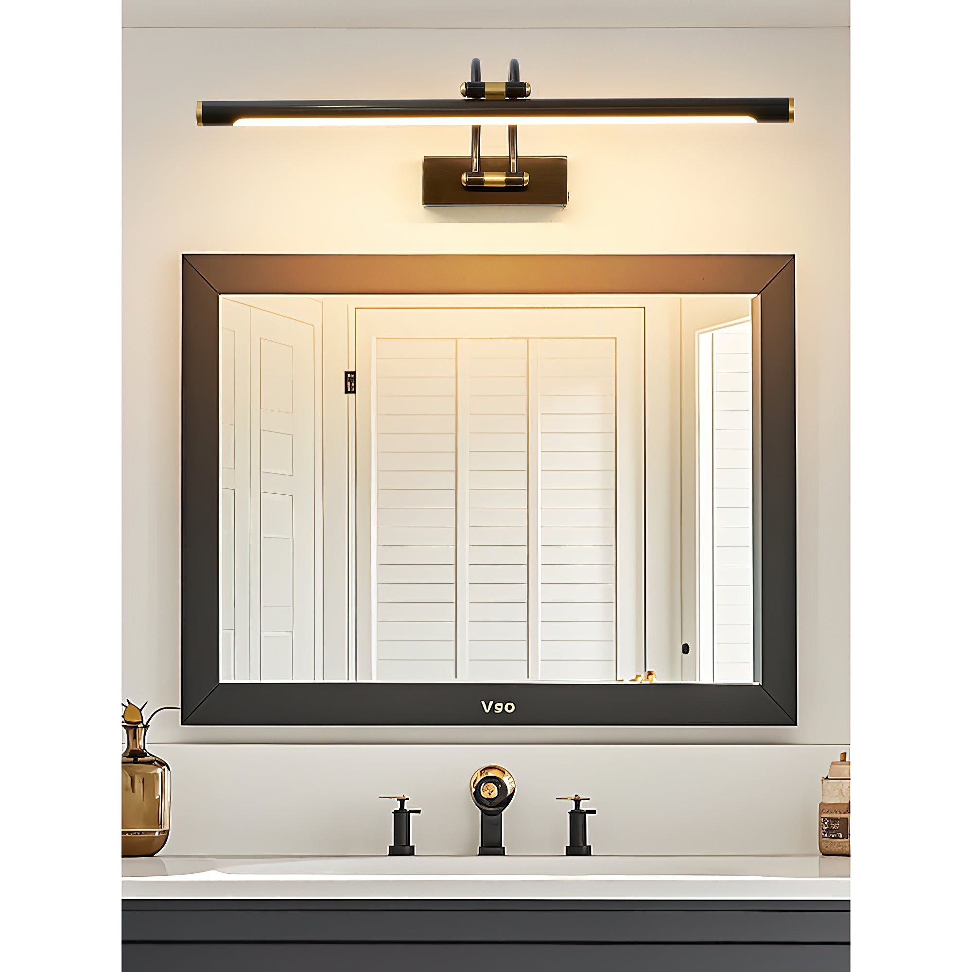 Alton rechargeable wall lamp in antique brass finish, front view.