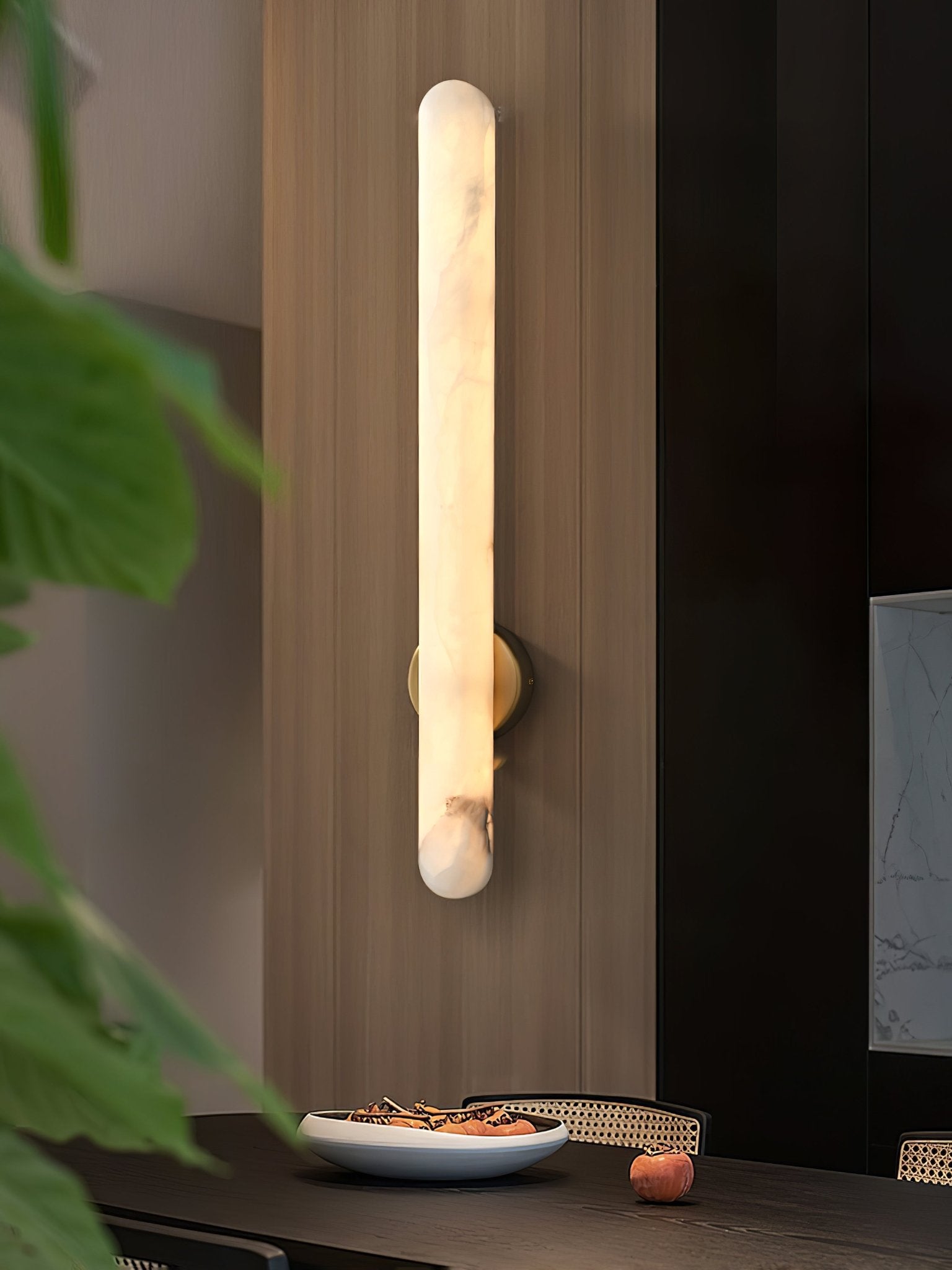 Elvenira Cylindrical Alabaster Wall Light-Neutral Decor