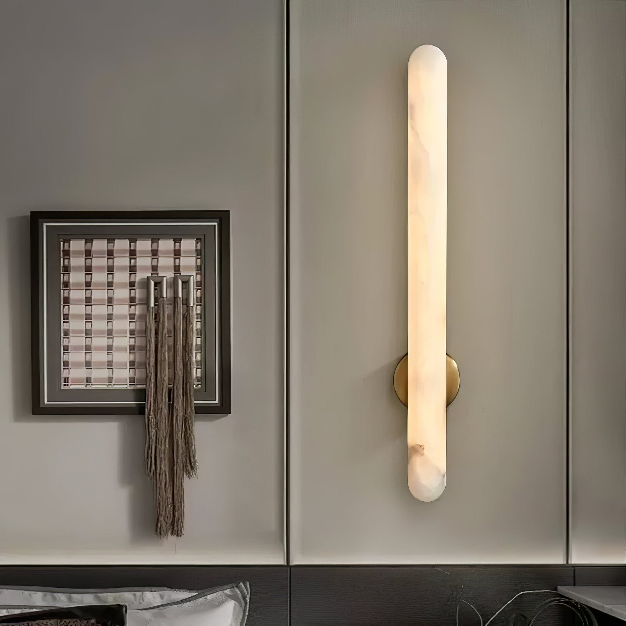 Elvenira Cylindrical Alabaster Wall Light-Neutral Decor