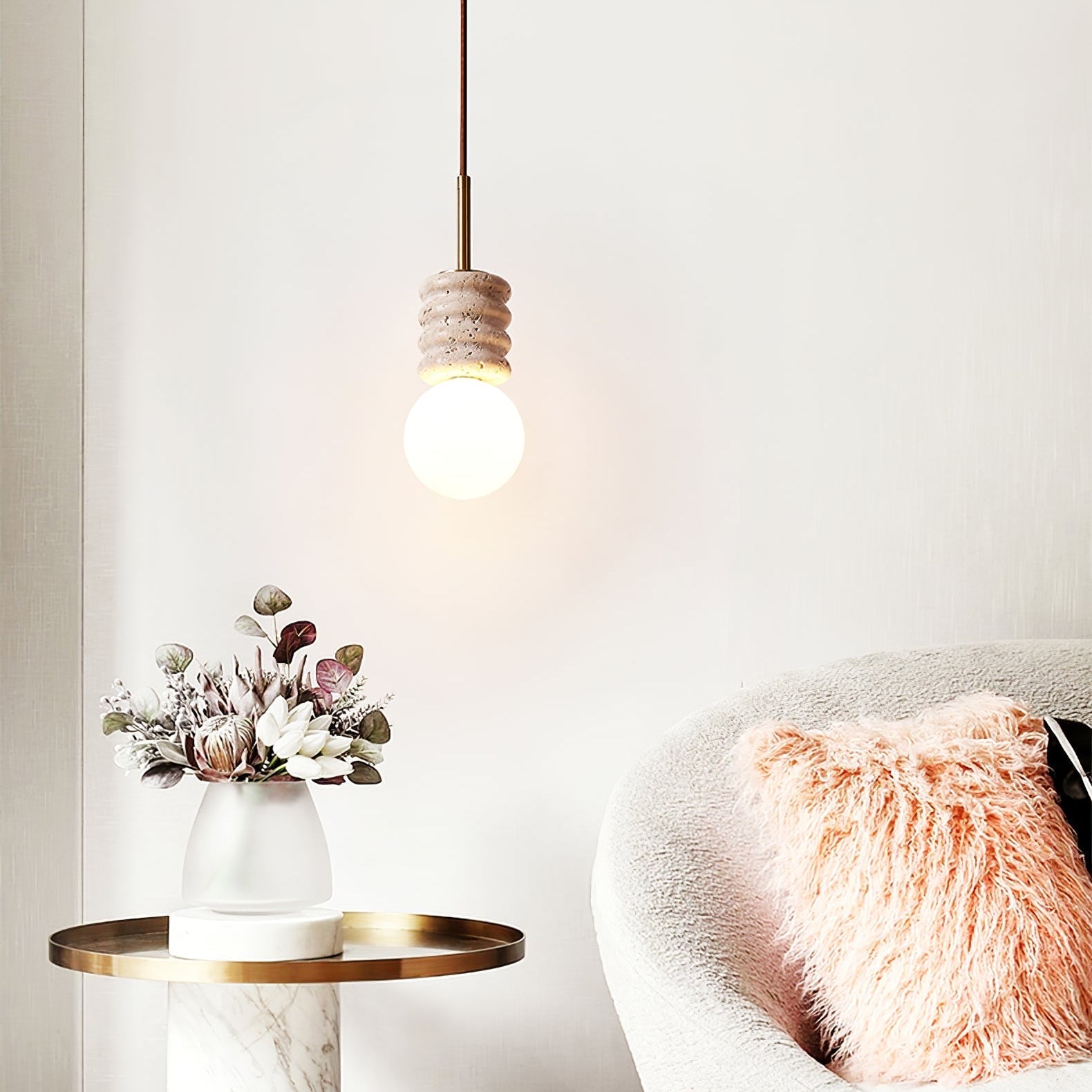 Akls Travertine Pendant Lamp-Neutral Decor