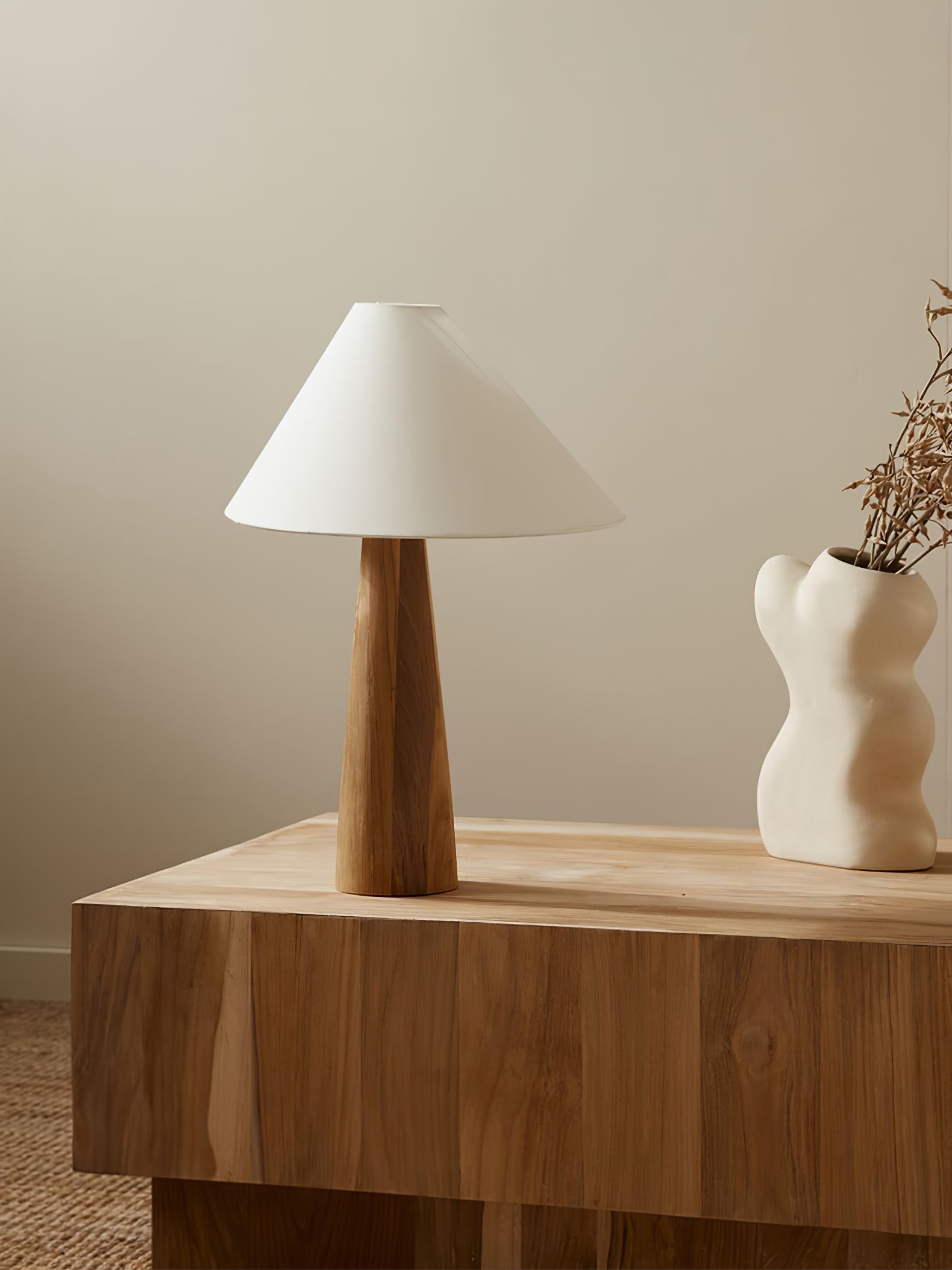 Mirose Wood Fabric Rustic Table Lamp-Neutral Decor