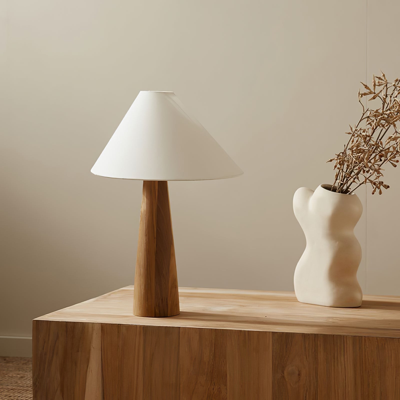 Mirose Wood Fabric Rustic Table Lamp-Neutral Decor