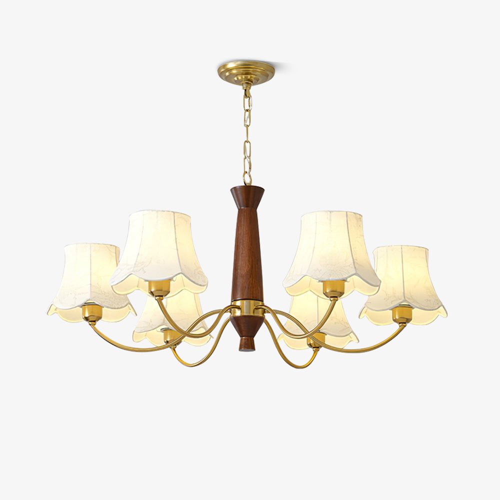 Kaelith Chandelier Brass Fabric Curved Arms-Neutral Decor