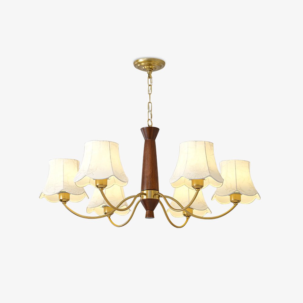 Kaelith Chandelier Brass Fabric Curved Arms-Neutral Decor