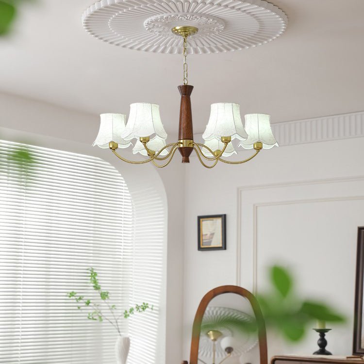 Kaelith Chandelier Brass Fabric Curved Arms-Neutral Decor
