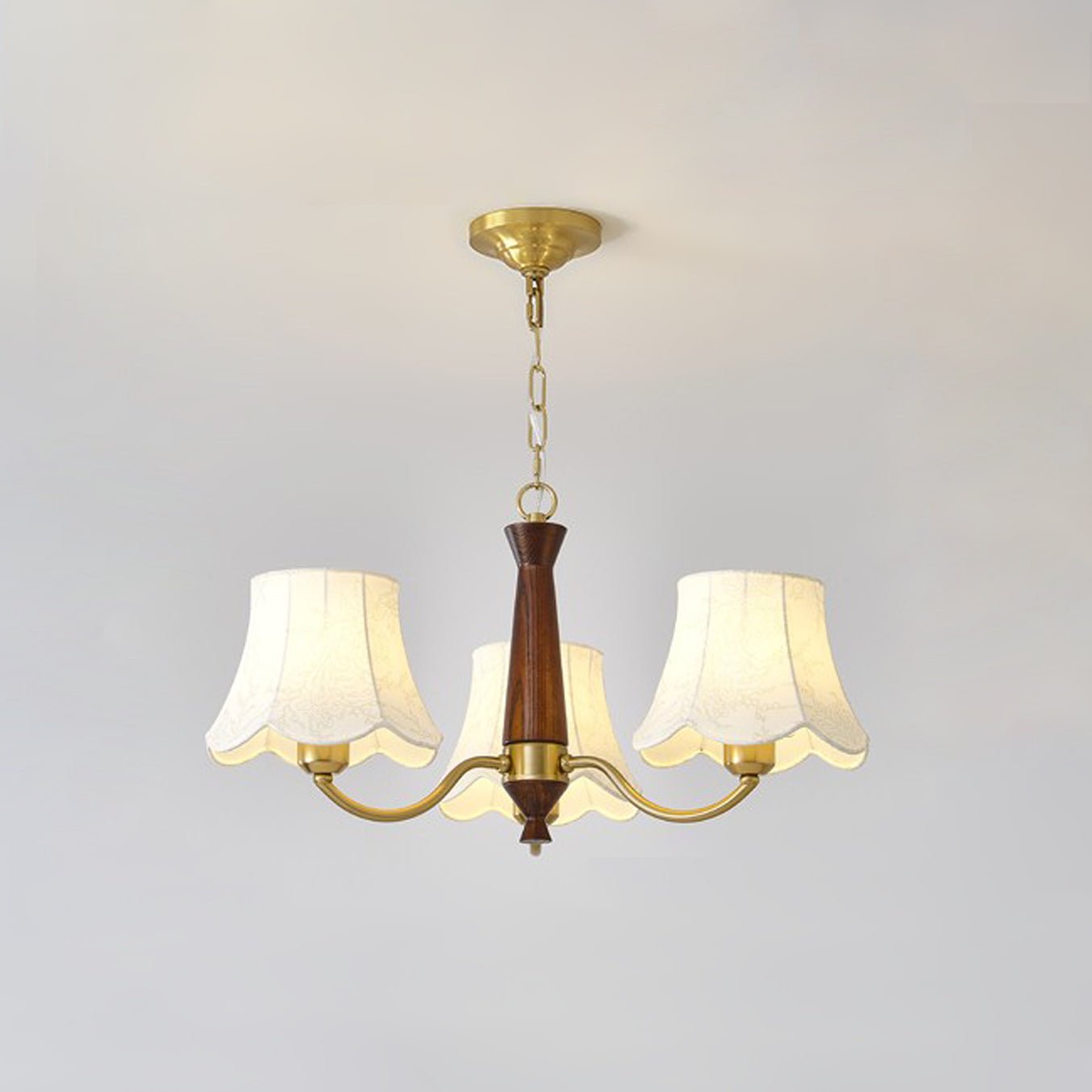 Kaelith Chandelier Brass Fabric Curved Arms-Neutral Decor