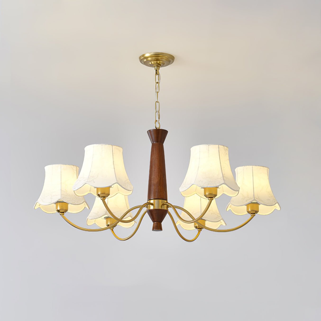 Kaelith Chandelier Brass Fabric Curved Arms-Neutral Decor