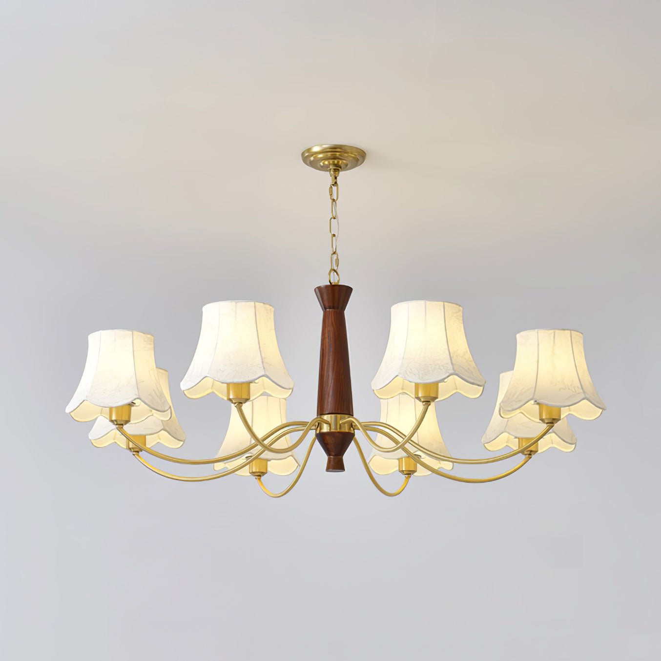 Kaelith Chandelier Brass Fabric Curved Arms-Neutral Decor