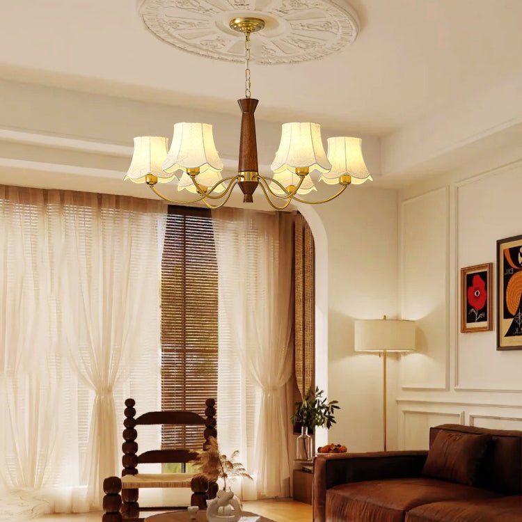 Kaelith Chandelier Brass Fabric Curved Arms-Neutral Decor