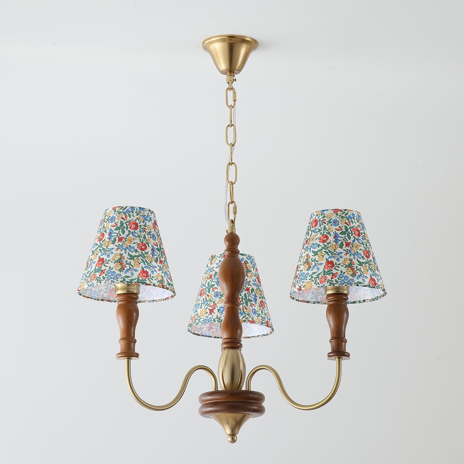 Florinda Floral Fabric Shade Chandelier with Wooden Arms