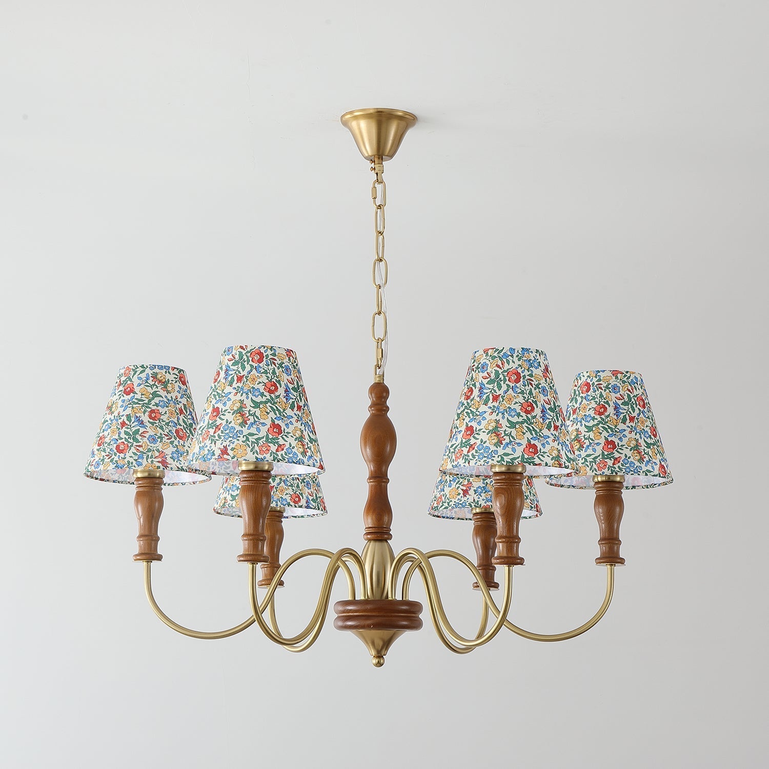 Florinda Floral Fabric Shade Chandelier with Wooden Arms