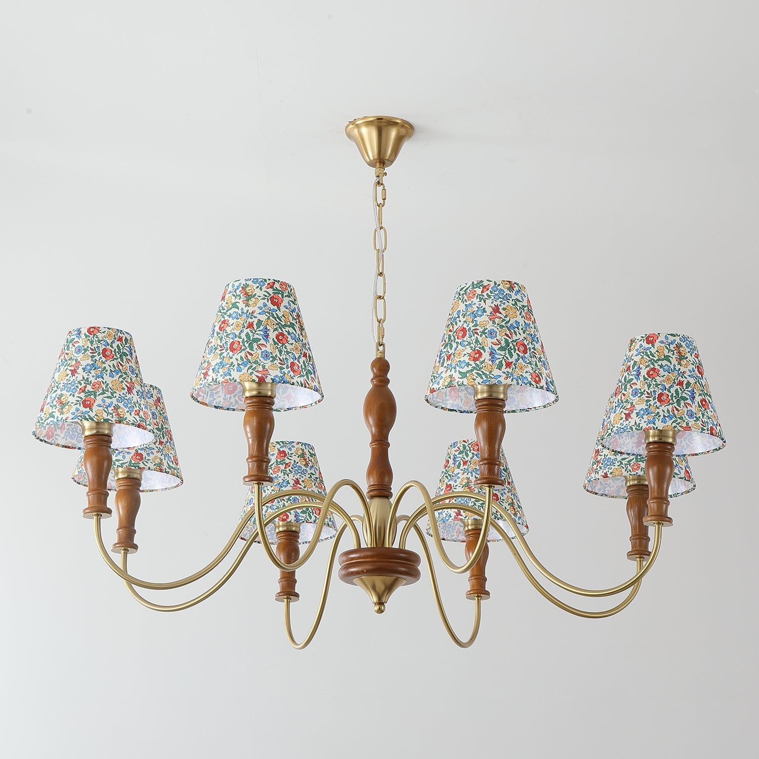 Florinda Floral Fabric Shade Chandelier with Wooden Arms