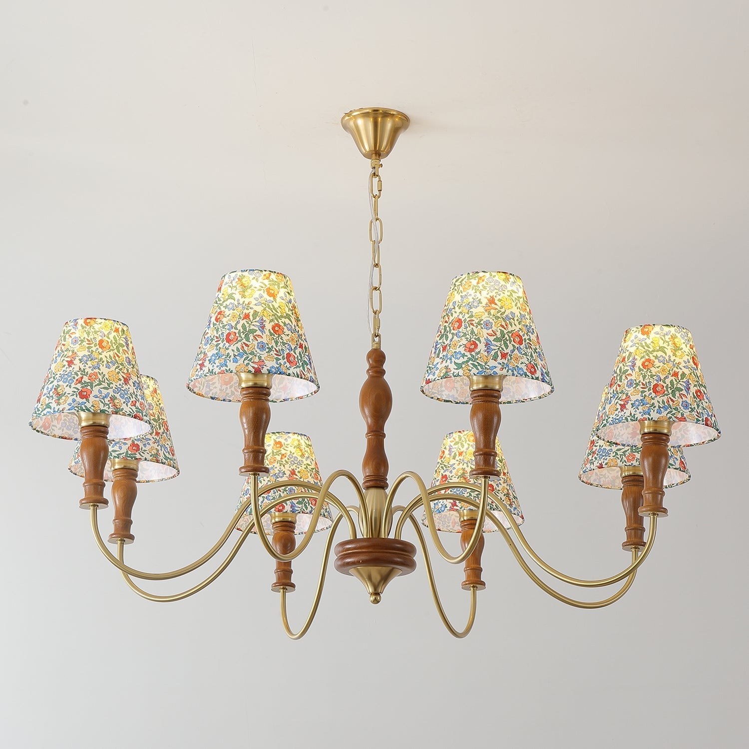 Florinda Floral Fabric Shade Chandelier with Wooden Arms