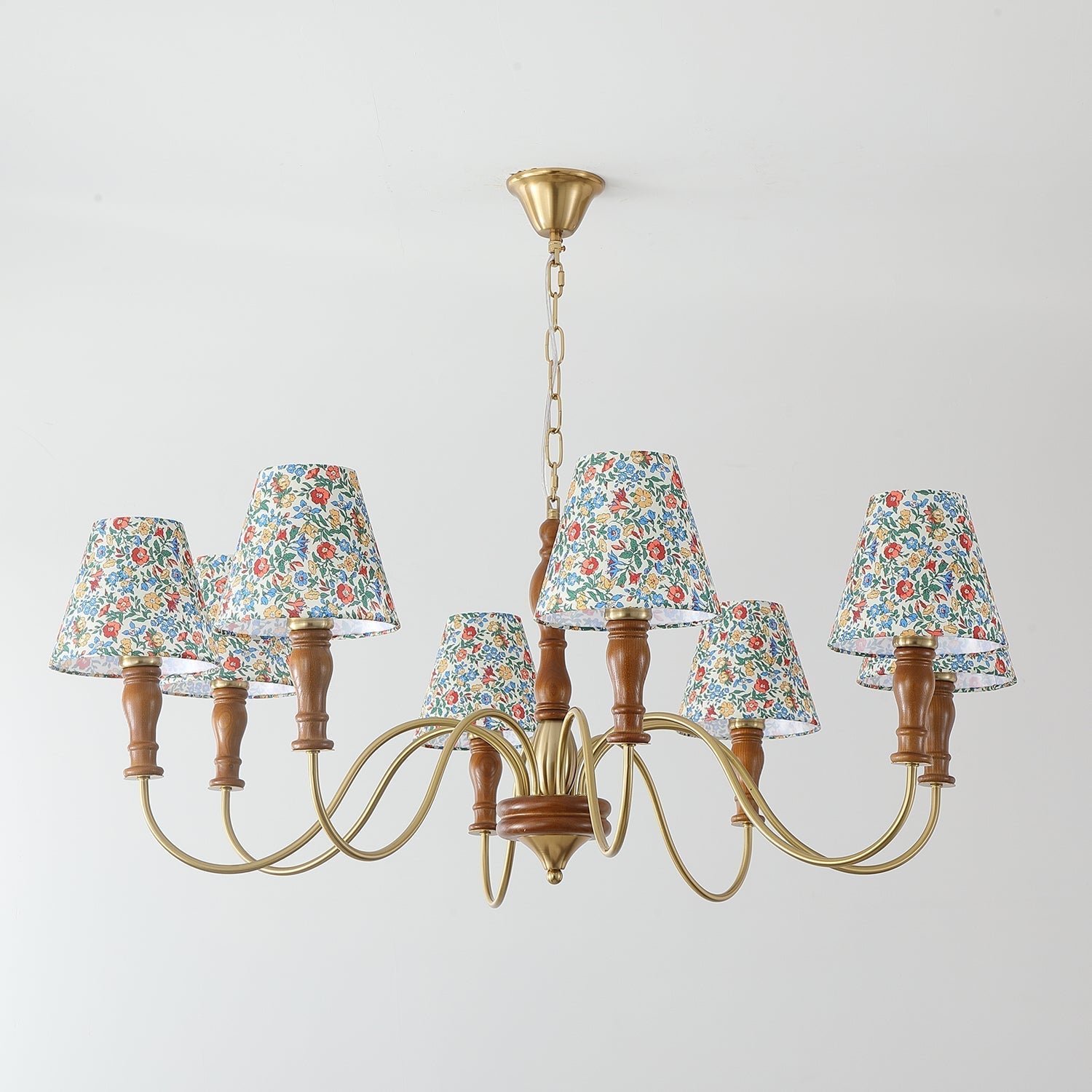 Florinda Floral Fabric Shade Chandelier with Wooden Arms