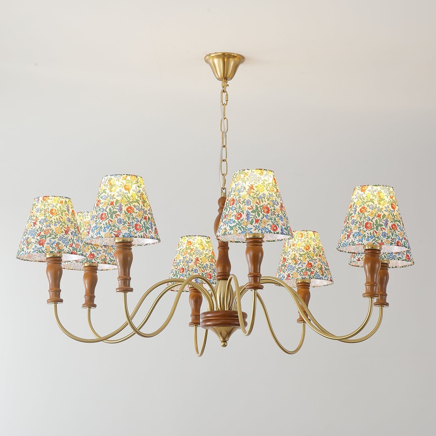Florinda Floral Fabric Shade Chandelier with Wooden Arms