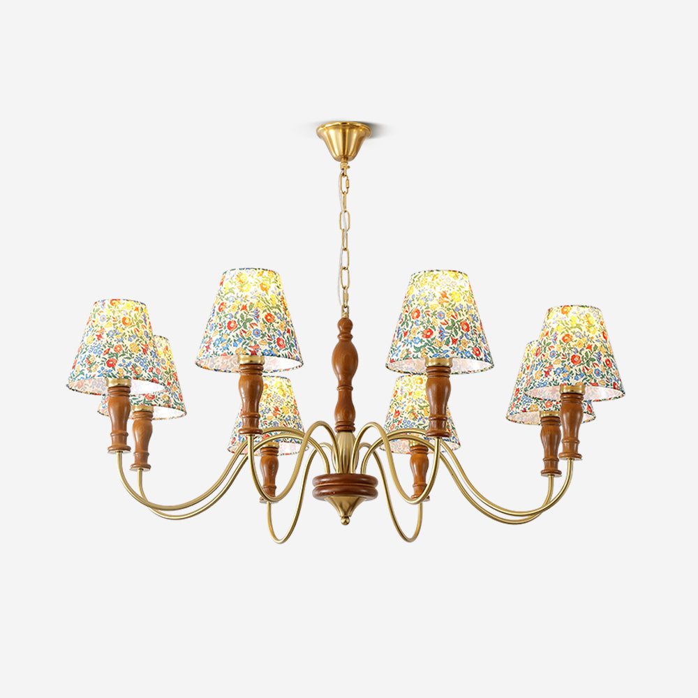 Florinda Floral Fabric Shade Chandelier with Wooden Arms