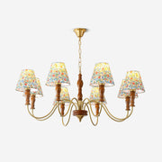 Florinda Floral Fabric Shade Chandelier with Wooden Arms