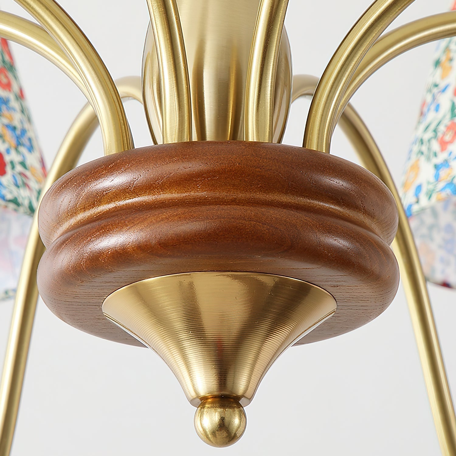 Florinda Floral Fabric Shade Chandelier with Wooden Arms