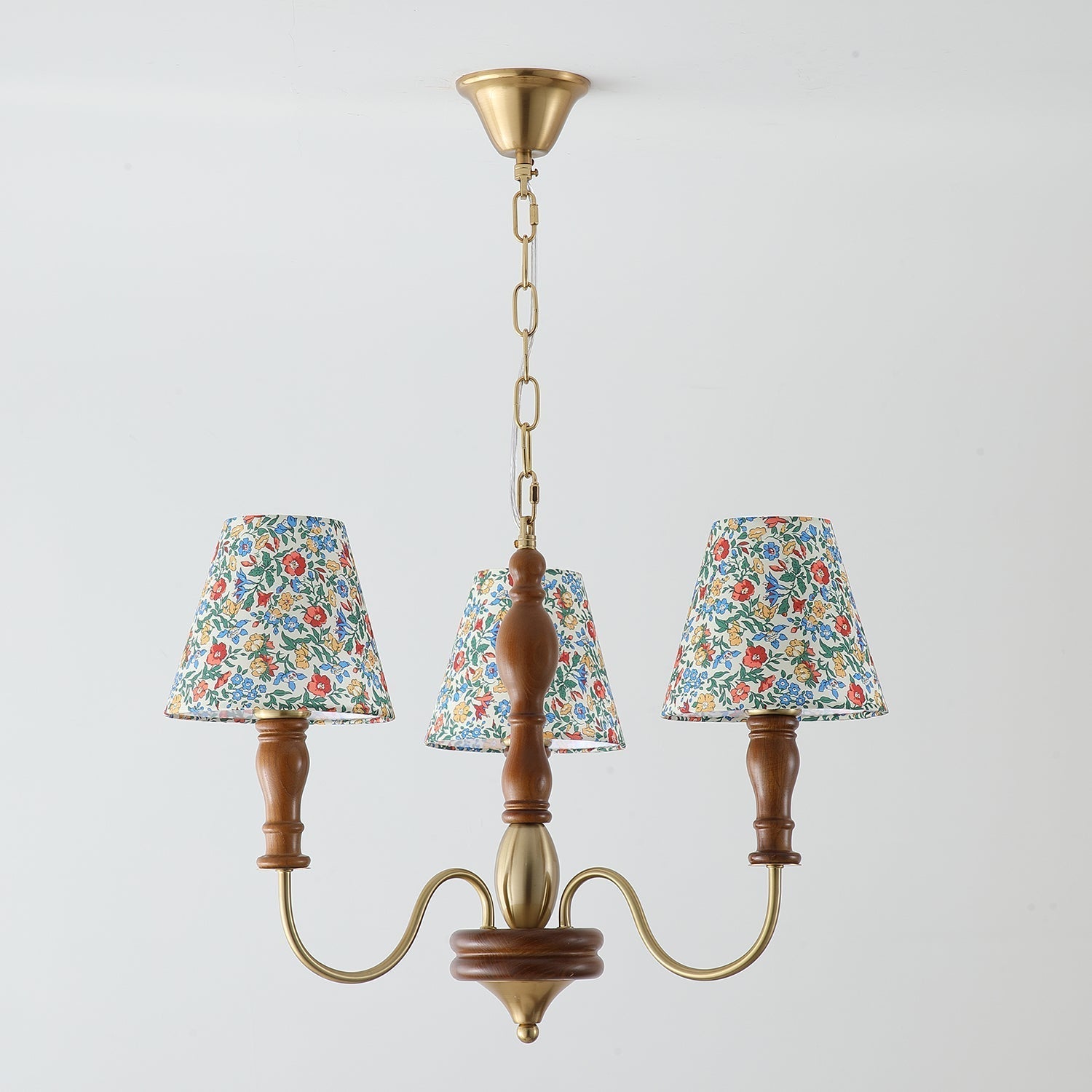 Florinda Floral Fabric Shade Chandelier with Wooden Arms