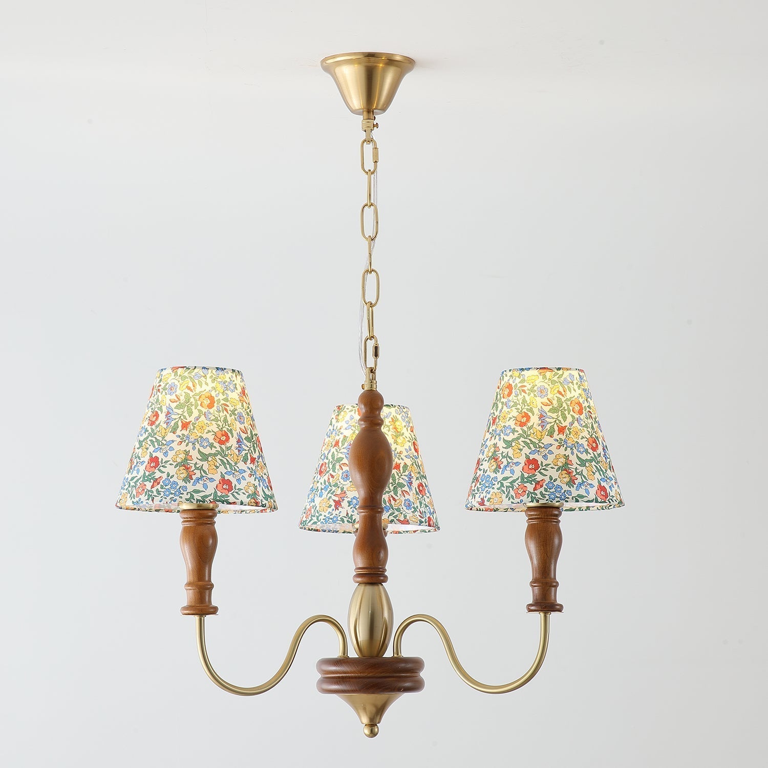 Florinda Floral Fabric Shade Chandelier with Wooden Arms