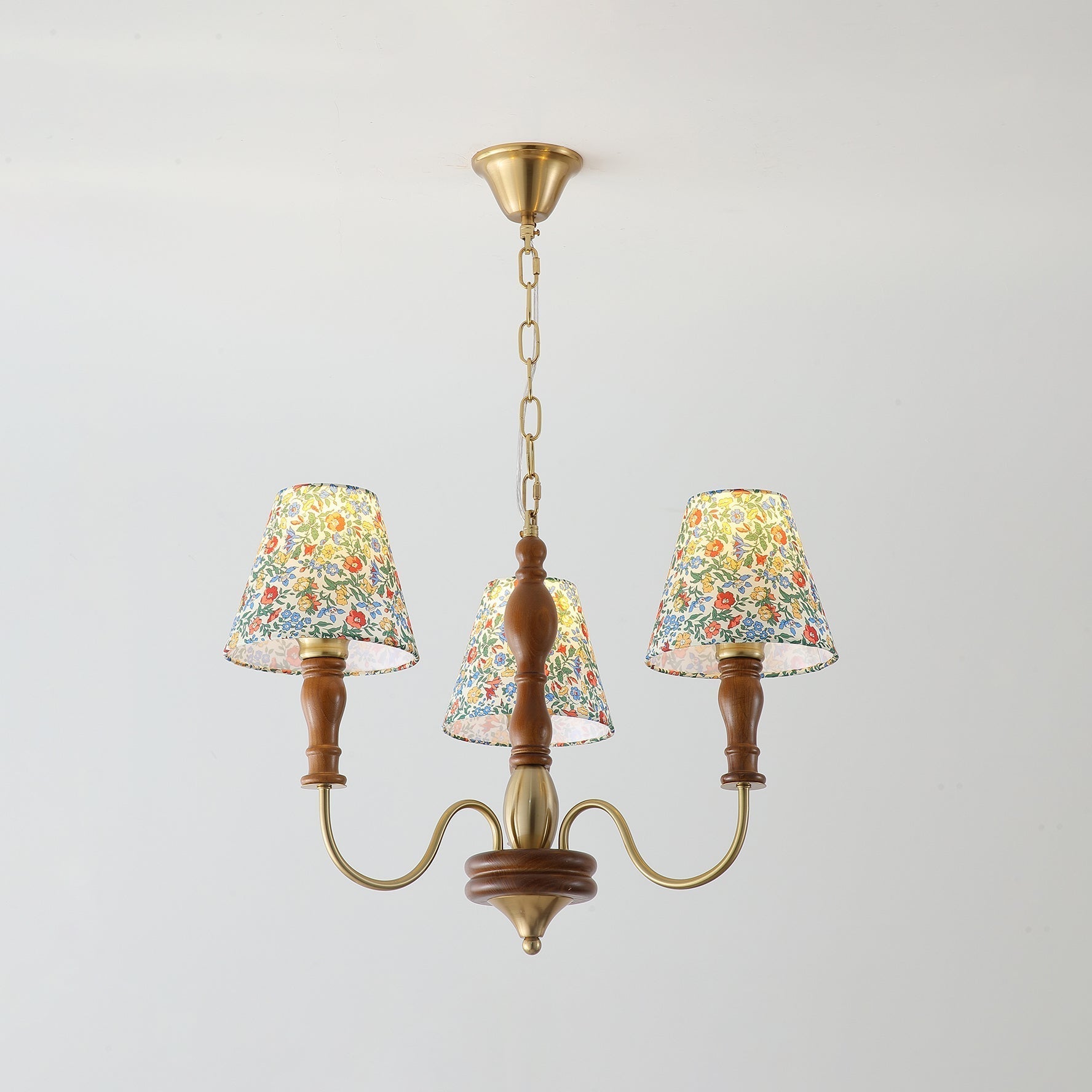 Florinda Floral Fabric Shade Chandelier with Wooden Arms