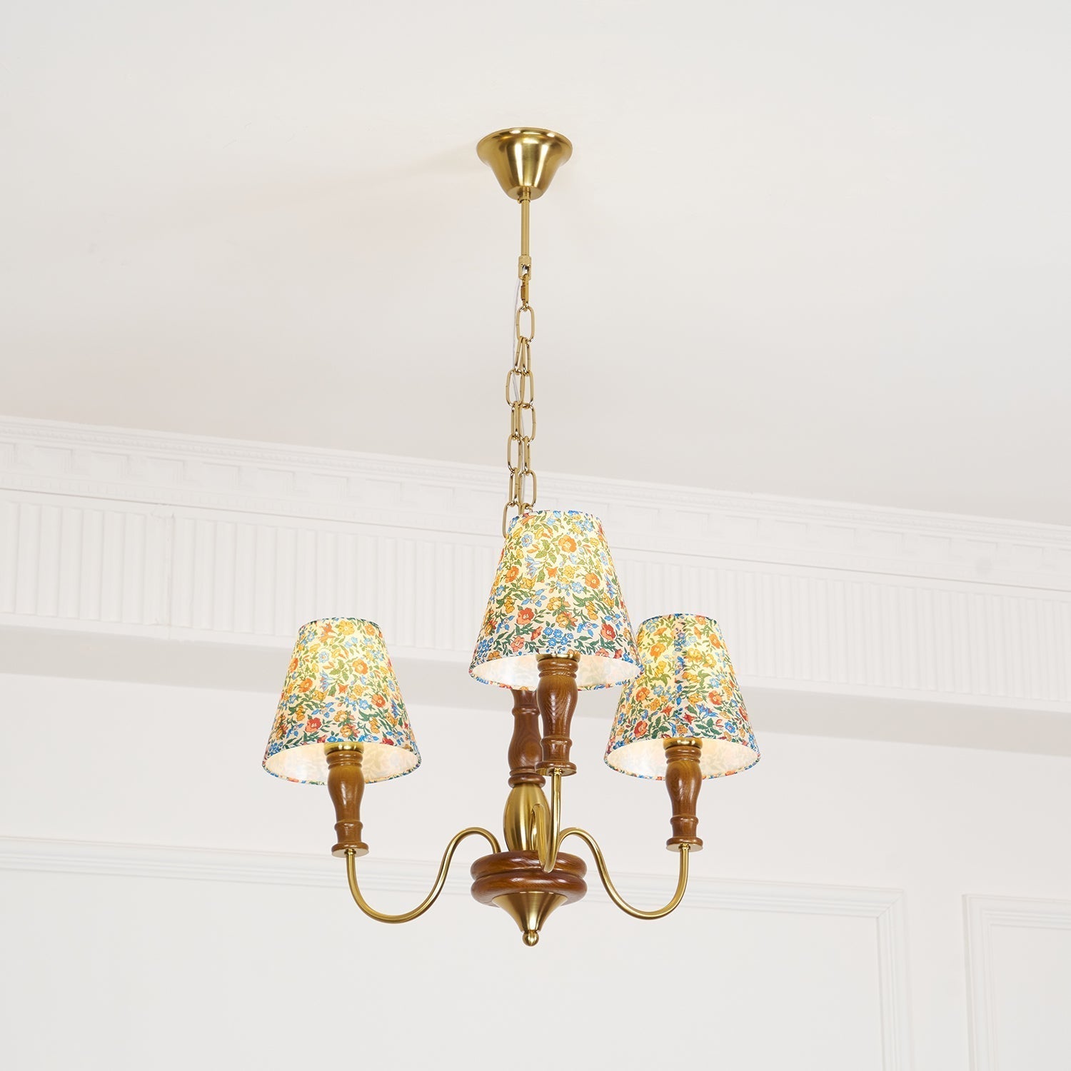 Florinda Floral Fabric Shade Chandelier with Wooden Arms