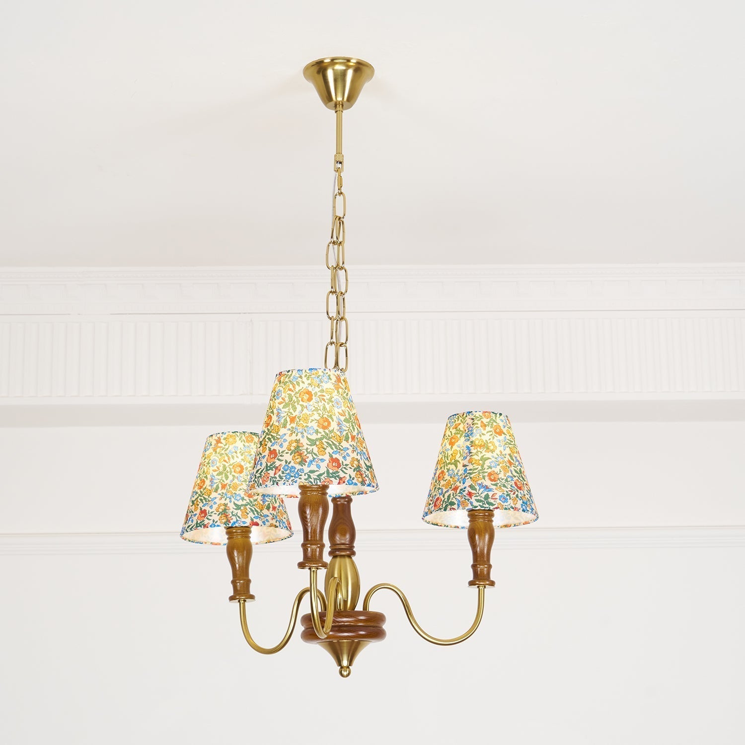 Florinda Floral Fabric Shade Chandelier with Wooden Arms