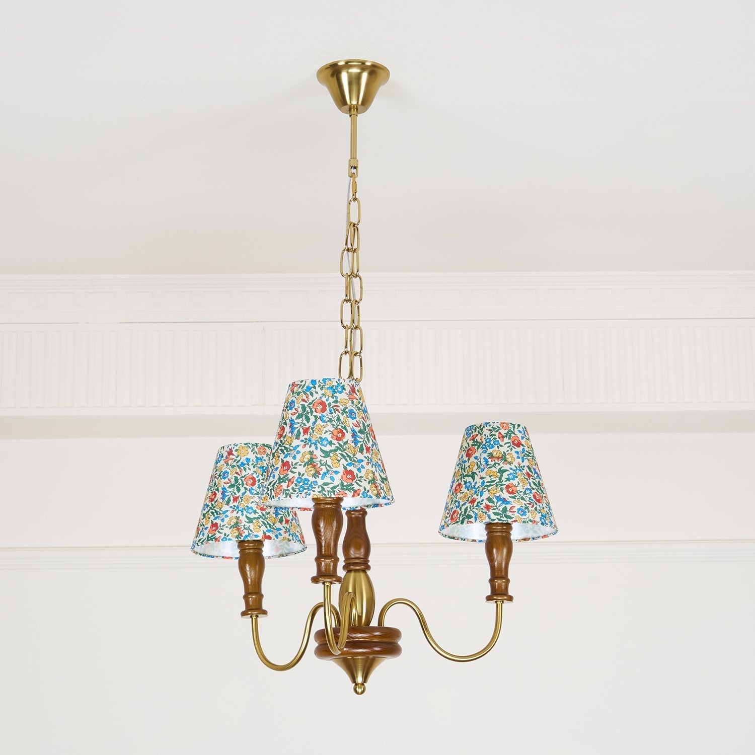 Florinda Floral Fabric Shade Chandelier with Wooden Arms