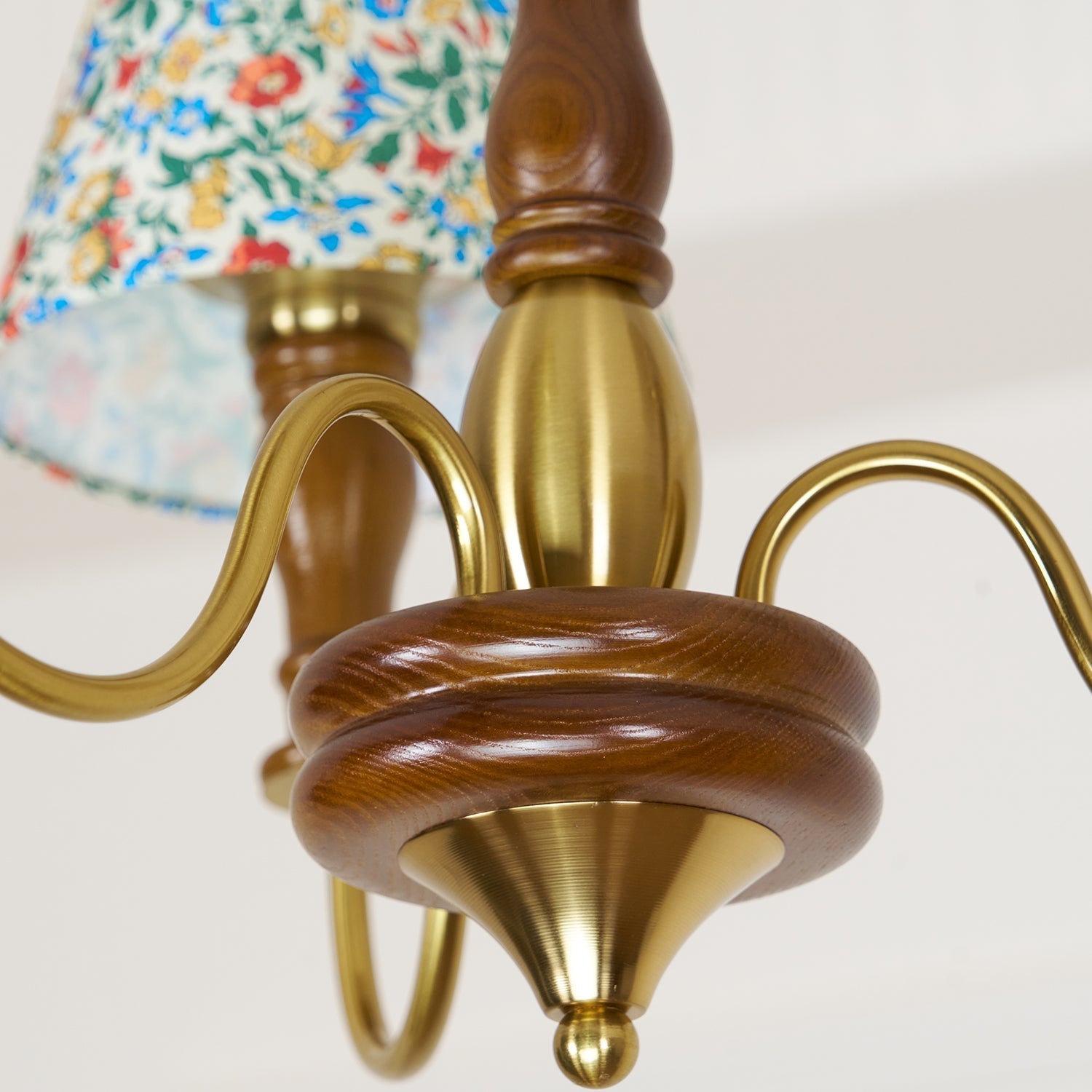 Florinda Floral Fabric Shade Chandelier with Wooden Arms