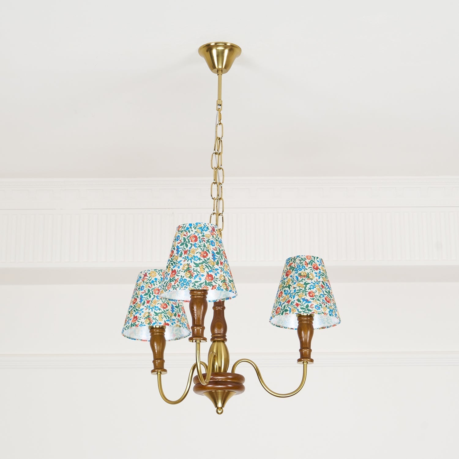 Florinda Floral Fabric Shade Chandelier with Wooden Arms
