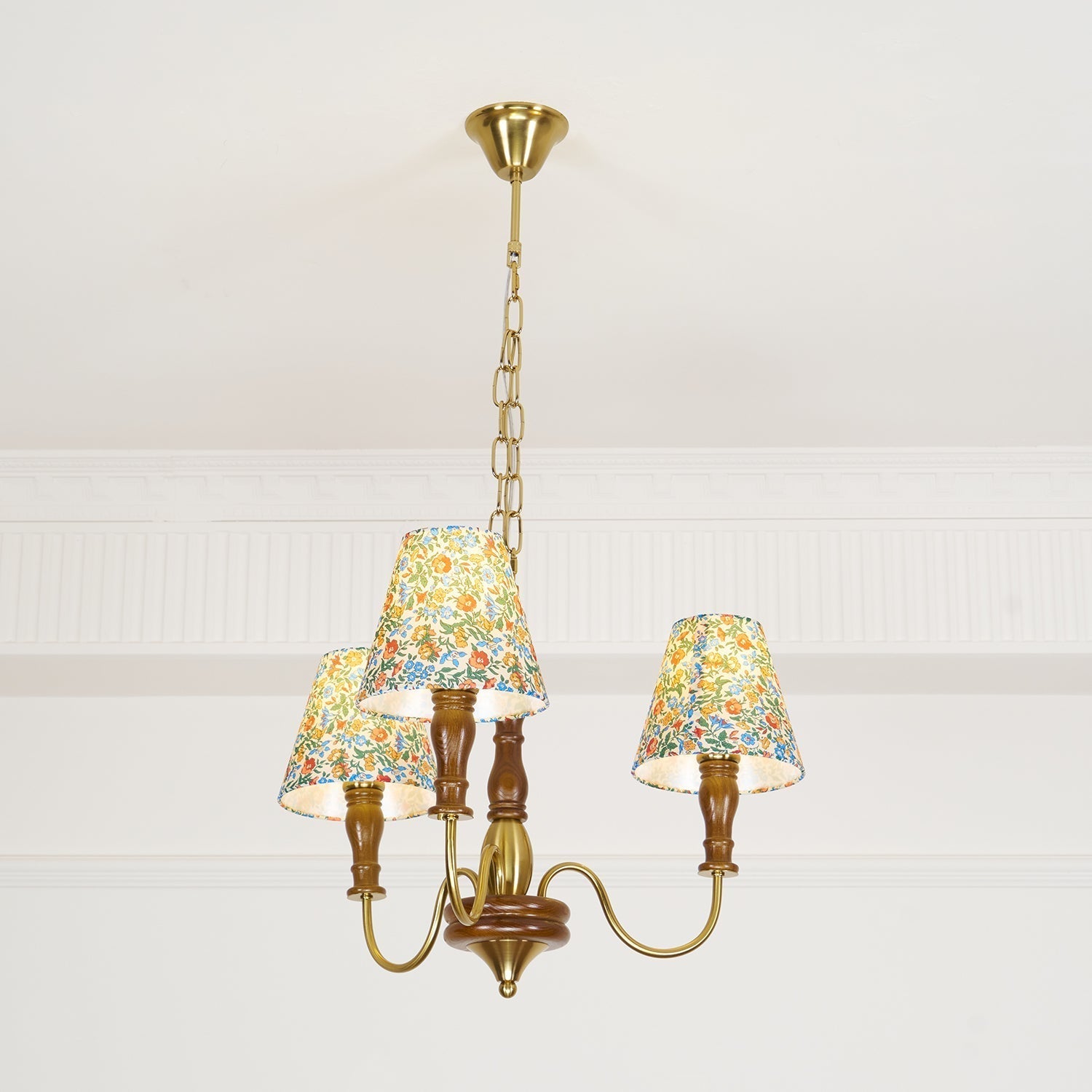 Florinda Floral Fabric Shade Chandelier with Wooden Arms