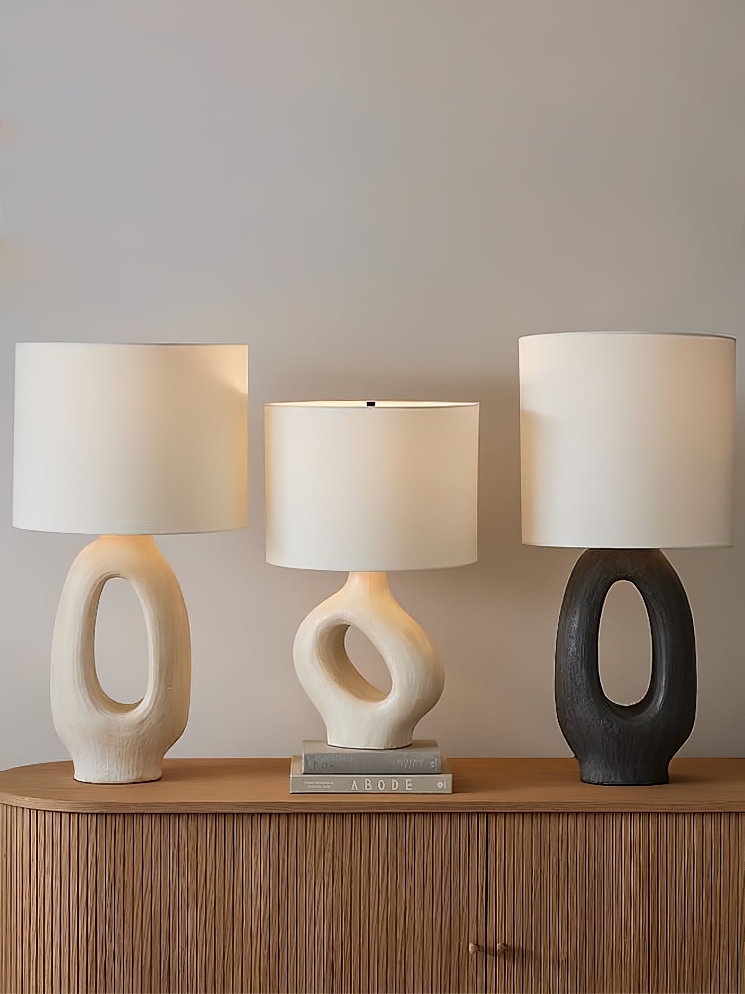 Lumestic Sculptural Resin Fabric Table Lamp-Neutral Decor