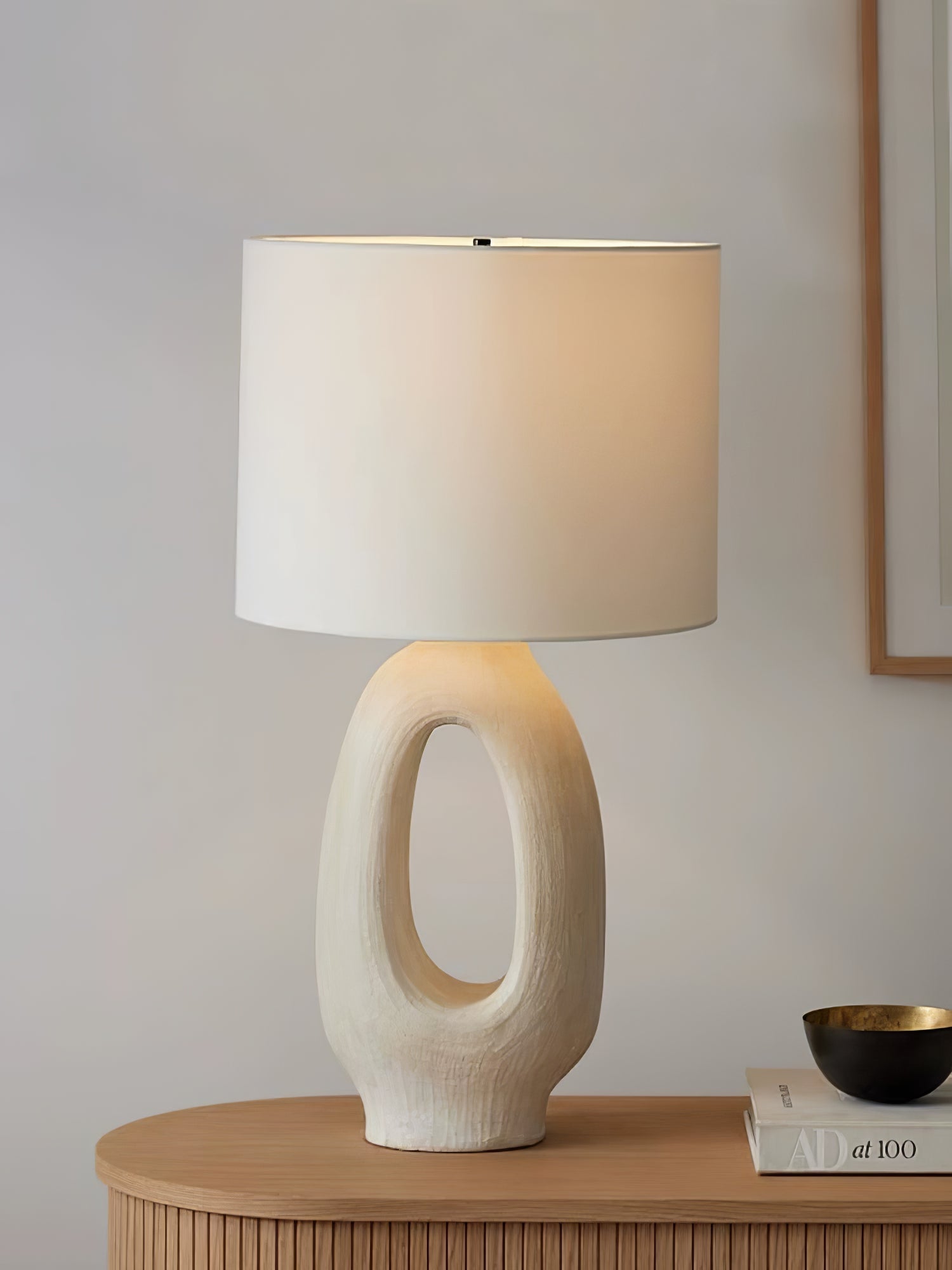 Lumestic Sculptural Resin Fabric Table Lamp-Neutral Decor